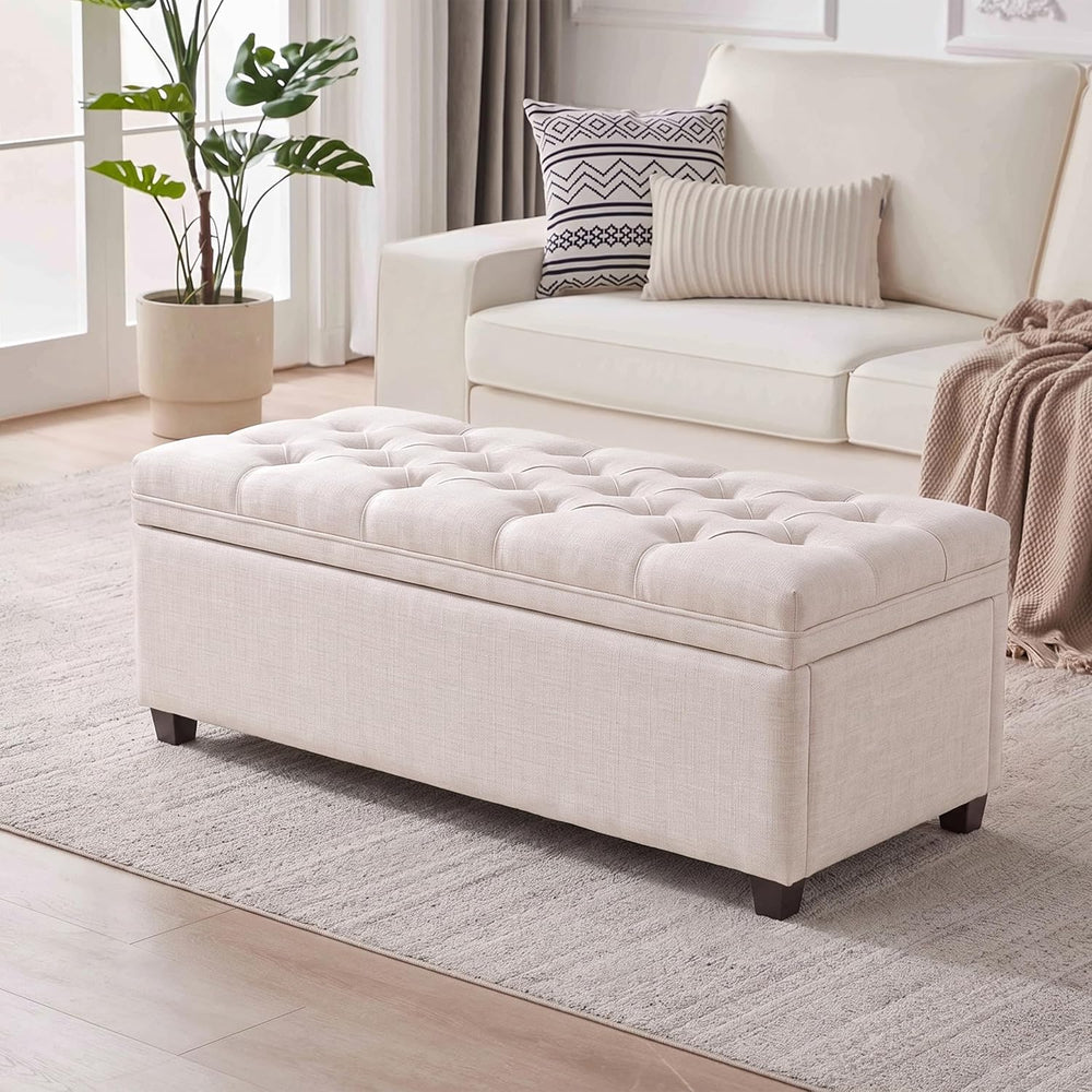 Mangodan 43 Inch Storage Ottoman, Tufted Ottoman with Storage