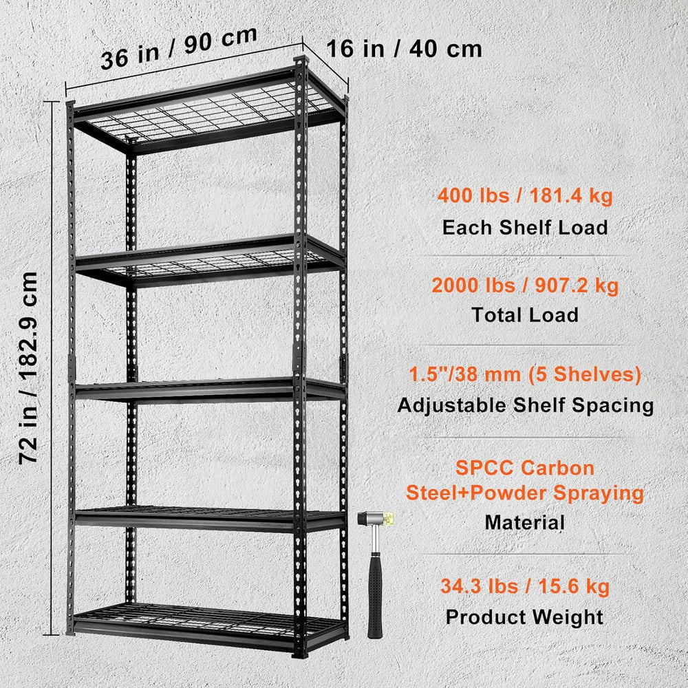 VEVOR Storage Shelving Unit, 5-Tier Adjustable, 2000 lbs Capacity, Heavy Duty...