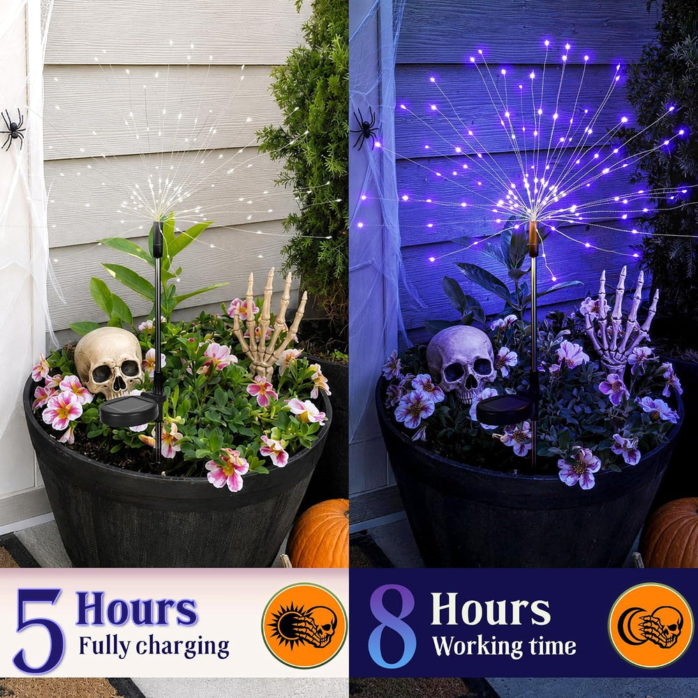 GIGALUMI 4 Pack Solar Firework Lights Outdoor, Halloween Decor, Purple