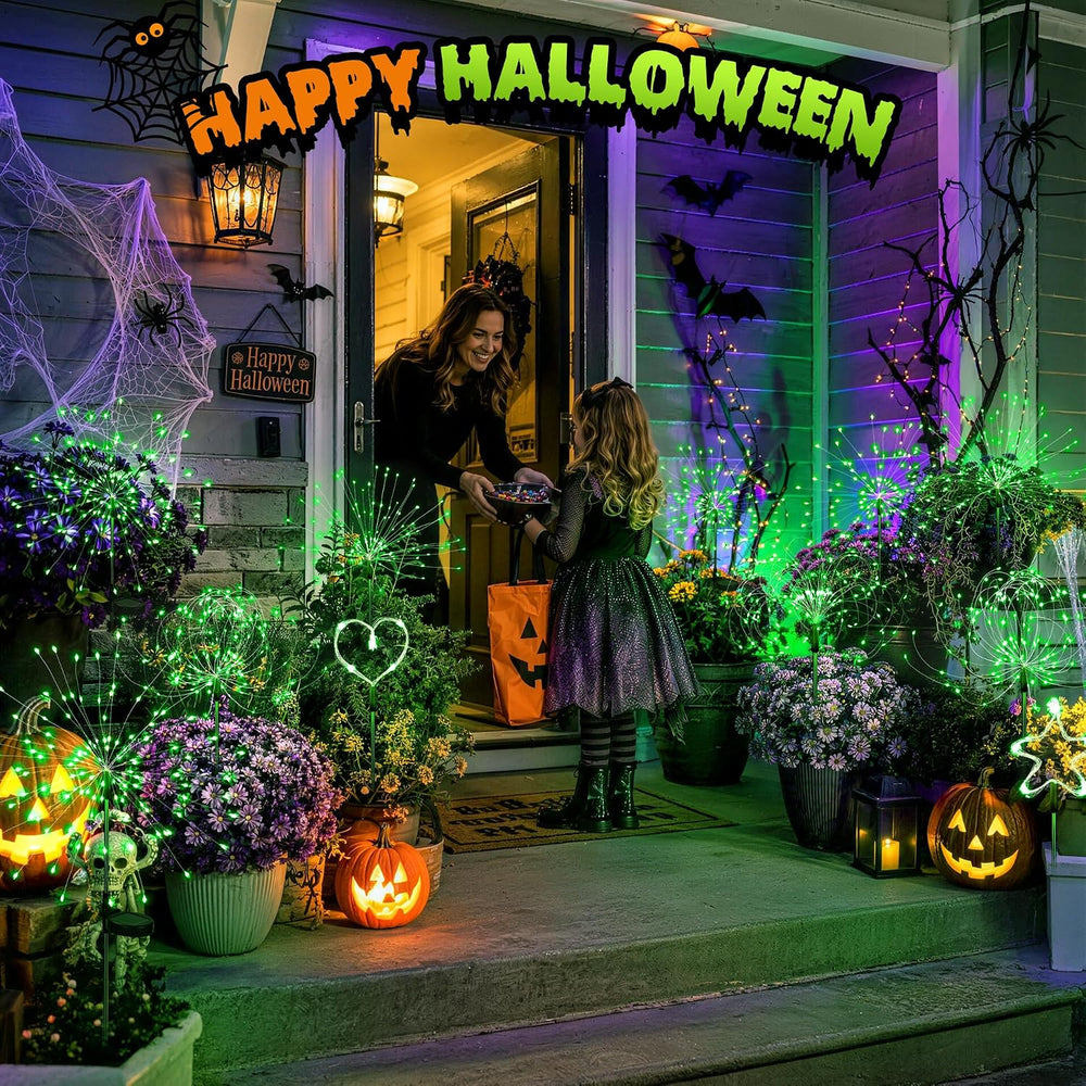 PEVOROS Solar Halloween Firework Garden Lights Outdoor, Green, 6 Pack