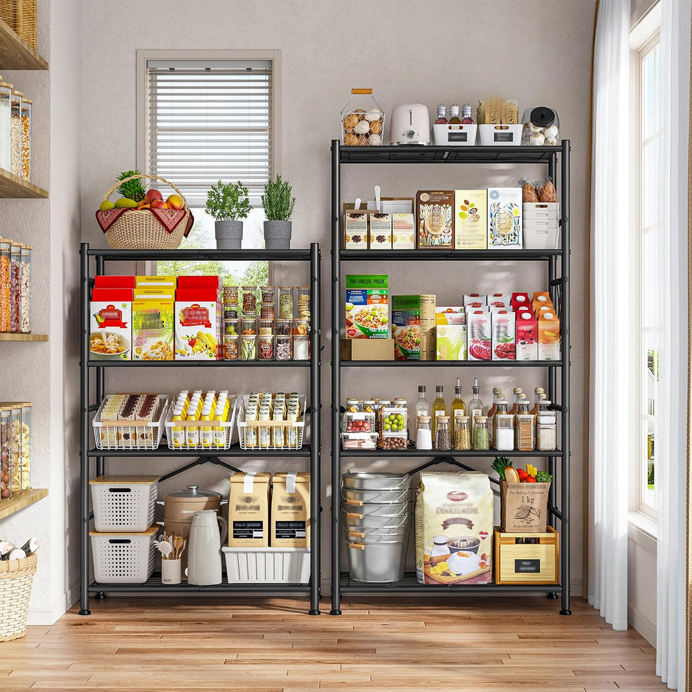 5-Storage Shelves Wire Shelving with Hooks, Metal Shelving Units Shelf Organi...