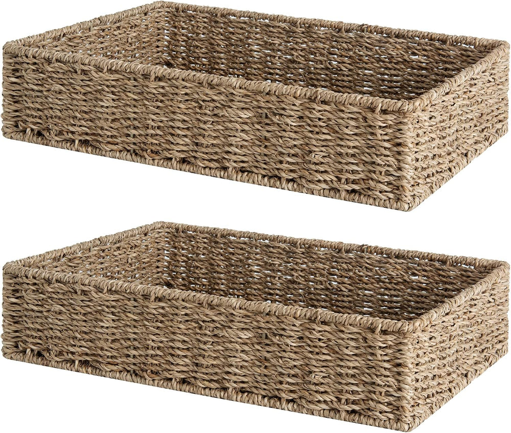 StorageWorks Large Seagrass Tray for Bathroom, Seagrass Storage Baskets for S...