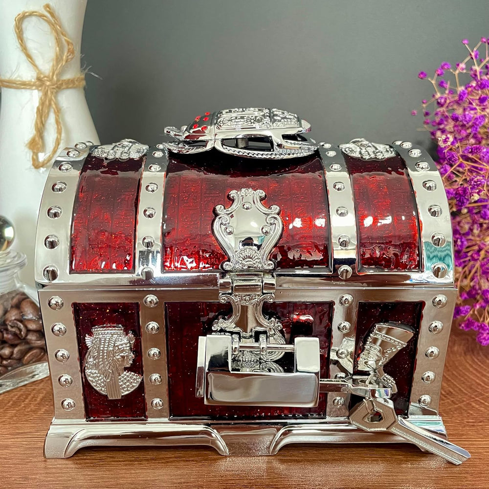 Retro Jewelry Box Arched Vintage Rectangular Metal Chest Necklace Ring Earrin...