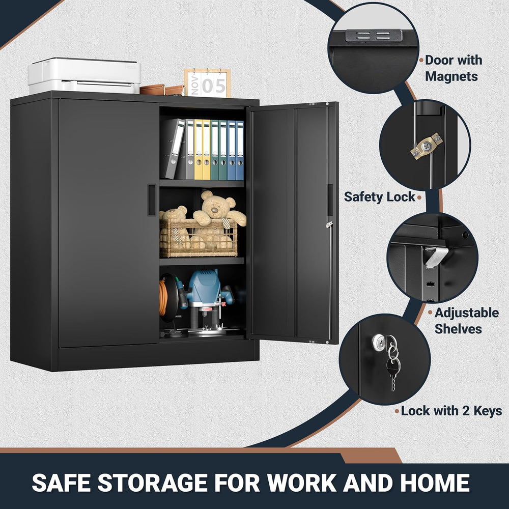 BESFUR Metal Storage Cabinet,36" H Lockable Storage Cabinets with 2 Adju...