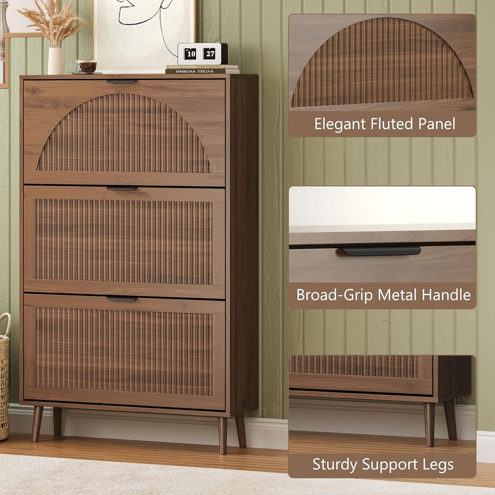 BORNOON Shoe Cabinet for Entryway with 3 Flip Drawers, Slim Wooden Shoe Stora...