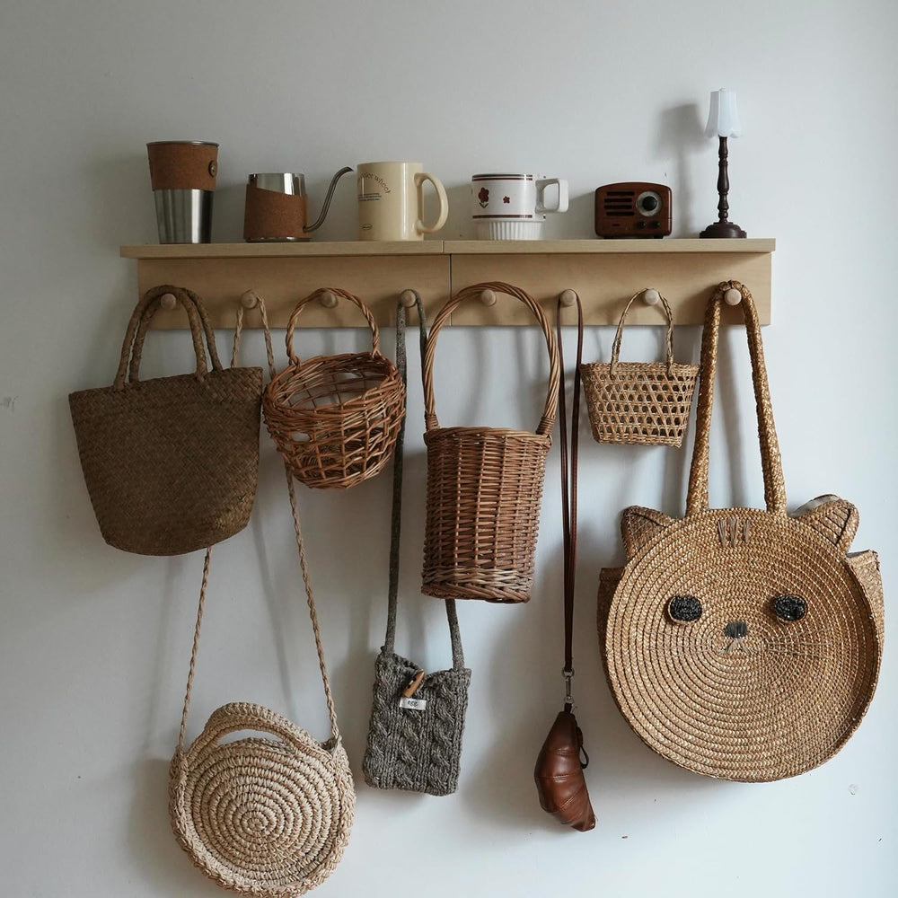 Entrance Coat Rack ，Coat Hooks, Wall-Mounted Wooden Hook Rack, Wall-Mounted S...