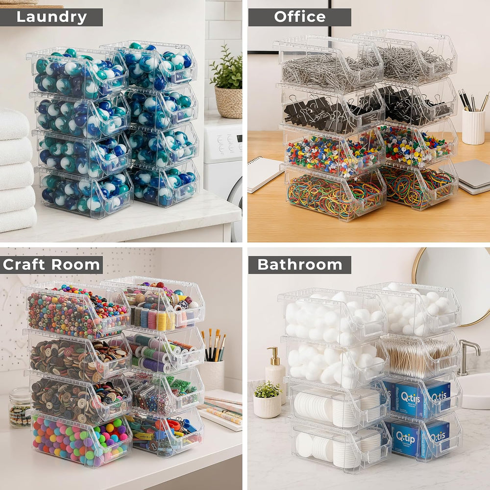 Sorbus Clear Stackable Storage Bins 8 Pack – Open Front Plastic Stackable Pan...
