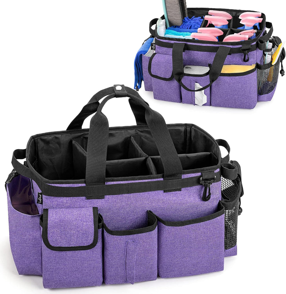 LoDrid Large Wearable Cleaning Caddy Bag with Detachable Divider, Purple