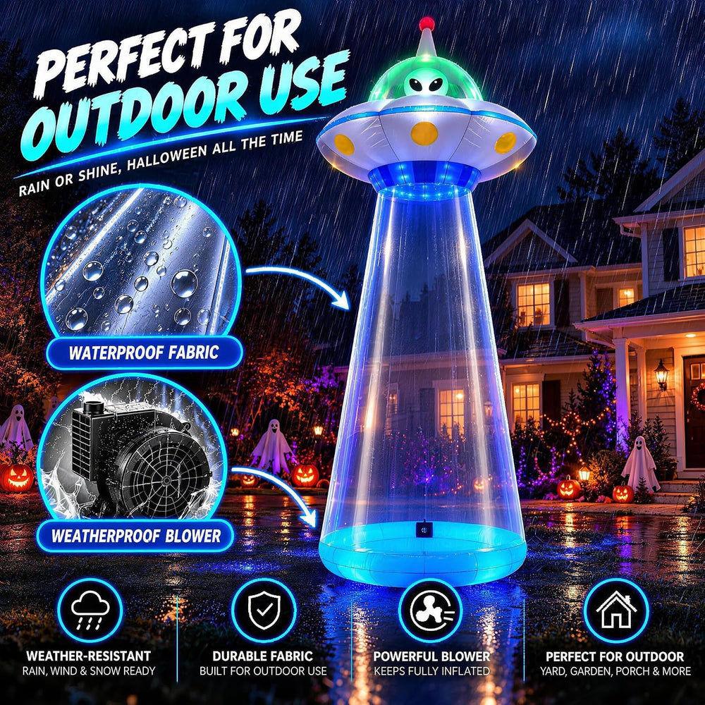 ZPISF 11 FT Halloween Inflatables UFO with Rotating LED Outdoor Decorations
