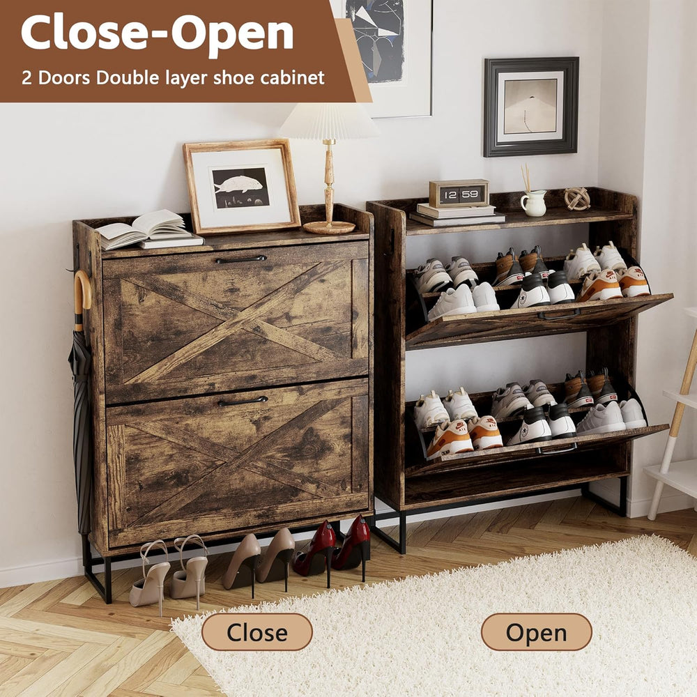 YIKEHOME Shoe Storage Cabinet for Entryway with 2 Flip Drawers, Freestanding ...