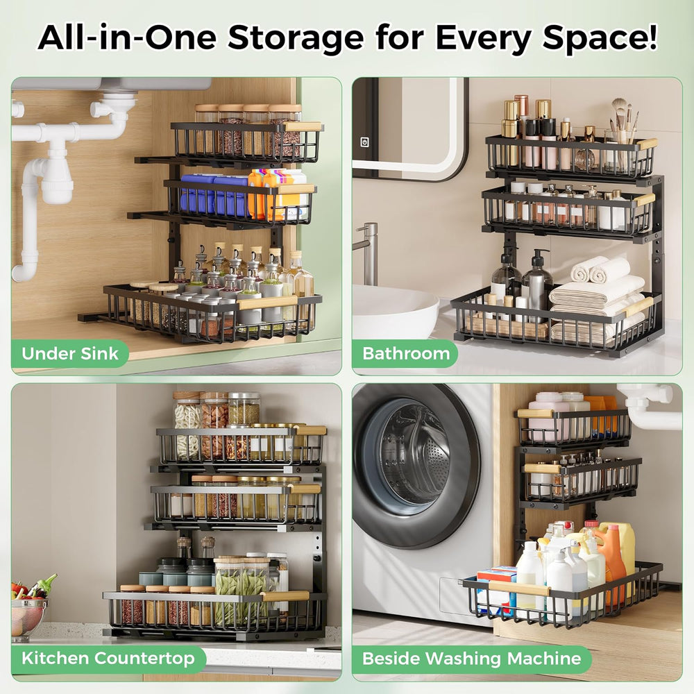 3 Tier Under Sink Organizer: Pull Out Cabinet Storage for Bathroom,2 Pack