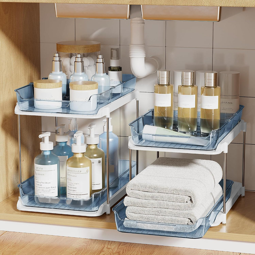 Delamu 2-Tier Multi-Purpose Bathroom Under Sink Organizers and Storage, Stack...