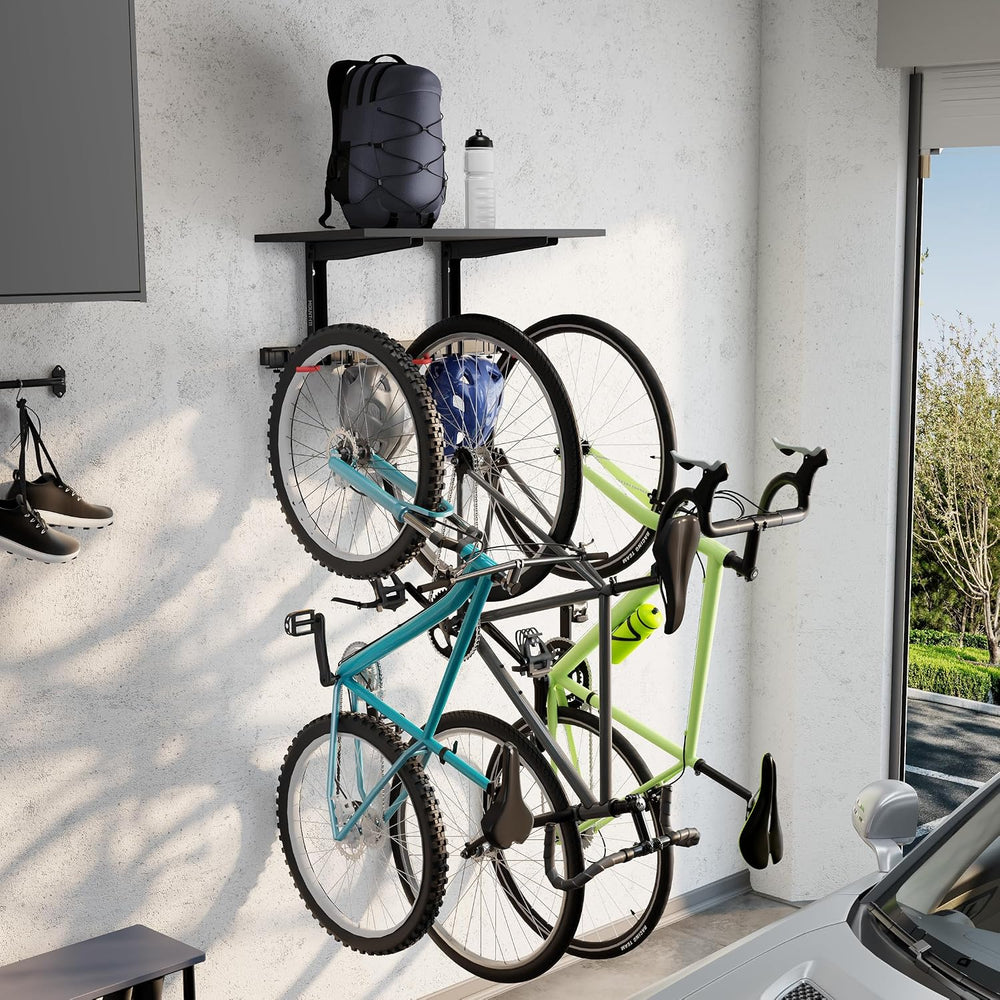 Mount-It! WheelsUp Bike Wall Mount with Shelf | Garage Storage Rack for 3 Bik...
