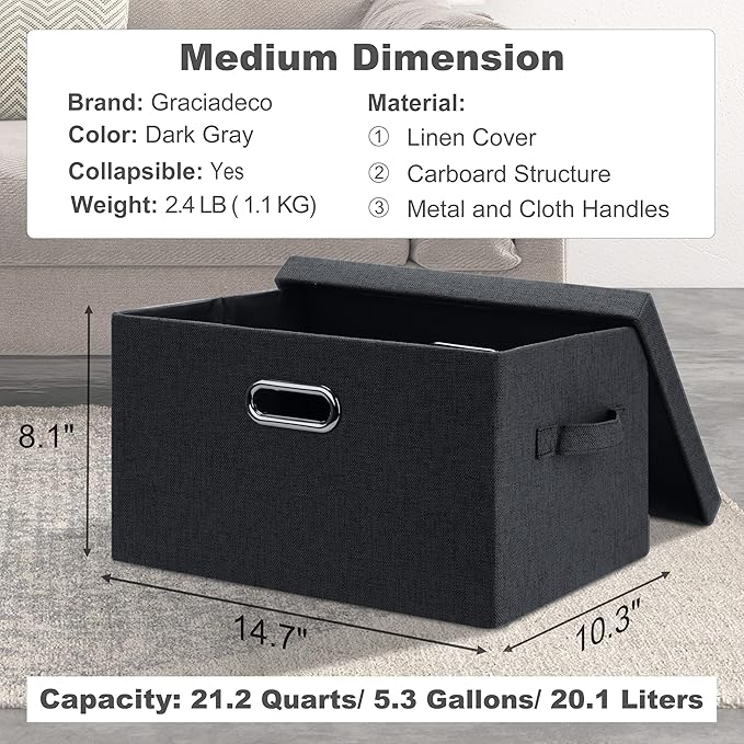 Medium 15" 21 Quart Collapsible Stackable Storage Bins (5 Packs)