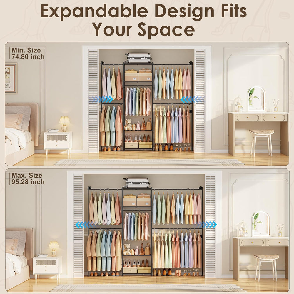 Wall Mounted Closet System, Expandable Clothing Rack with Shelves