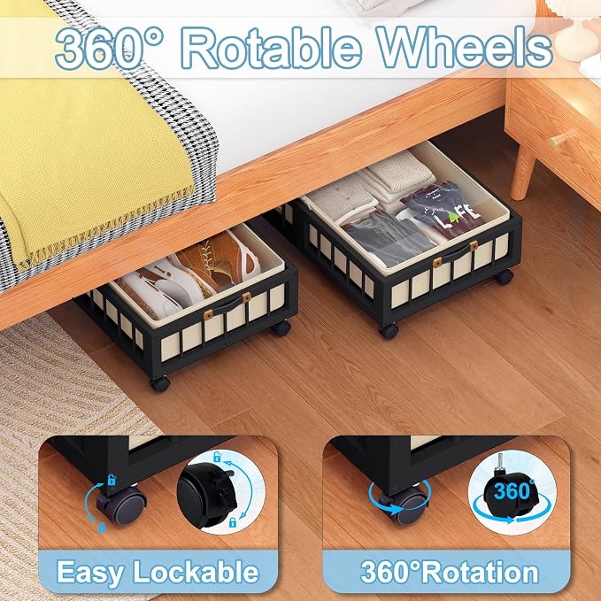 efluky 2-Pack Bamboo Under Bed Storage Containers