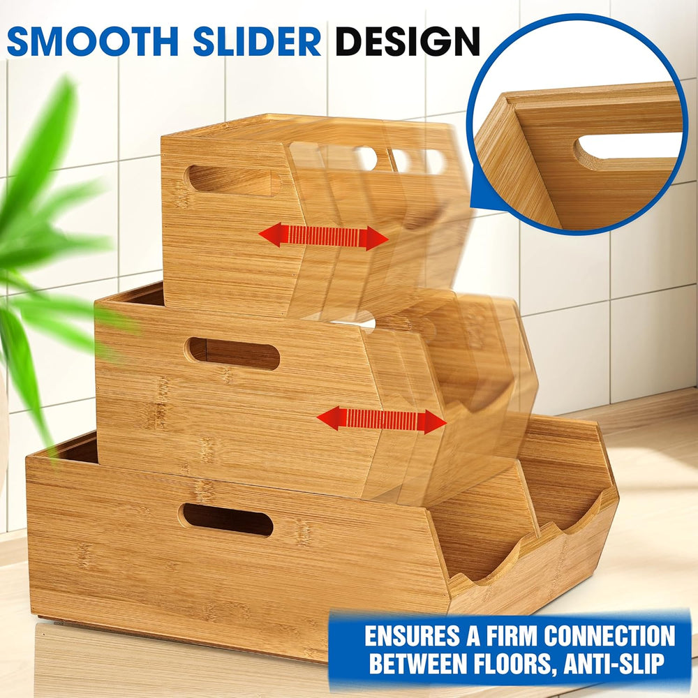 3-tier Stackable Bamboo Pantry Storage Bins, Potato & Onion Storage Baskets