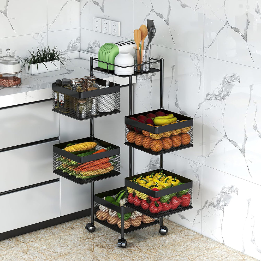 Fruit and Vegetable Basket for Kitchen No Assembly， Rotating Storage Rack,Bat...