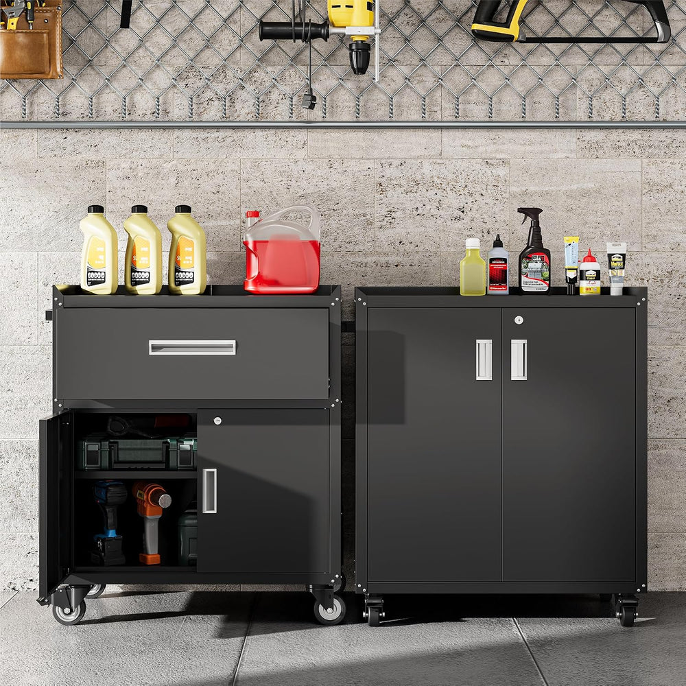 COFaR Heavy-Duty Rolling Storage Cabinet, 2-Door Metal Garage Cabinet with 2 ...