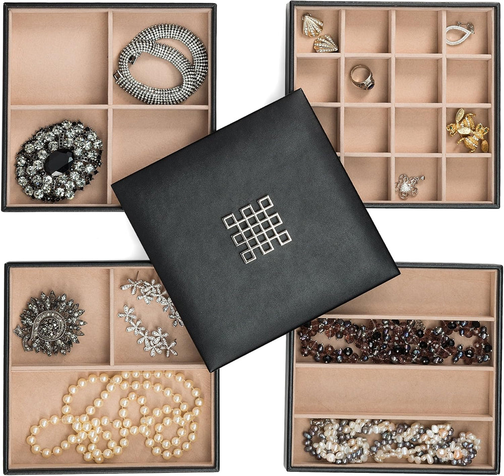 Glenor Co Jewelry Organizer Tray - 4 Stackable Trays & Lid with Mirror - ...