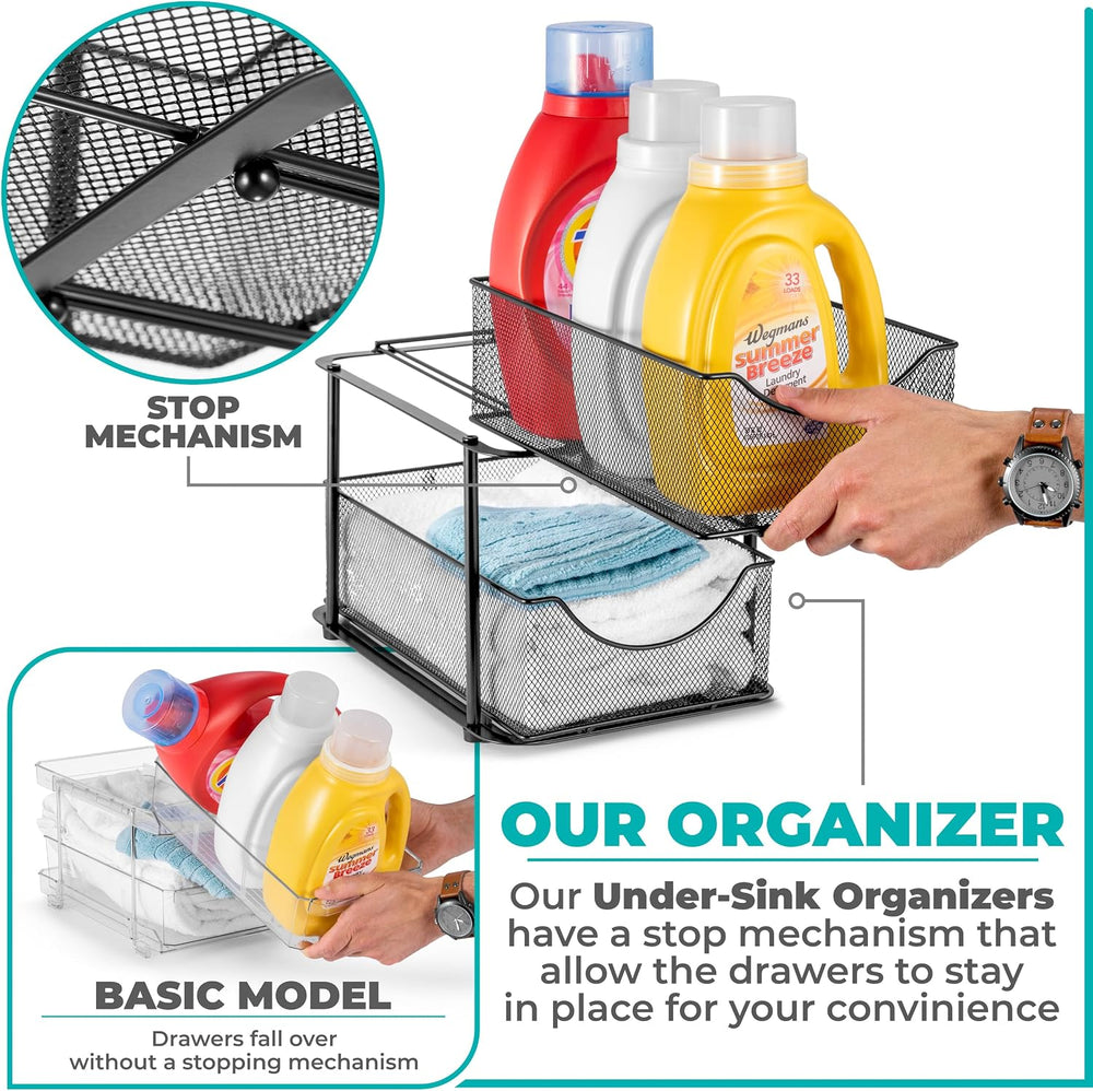 Sorbus Pull-Out Under Sink Organizer, Mesh Construction (Black, 1 Pack)