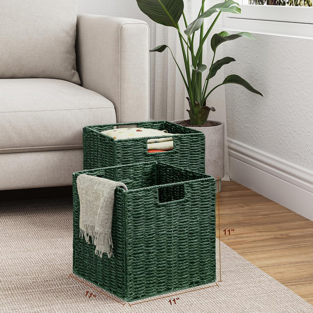 Vagusicc Wicker Storage Basket, Set of 2 Hand-Woven Paper Rope Wicker Baskets...
