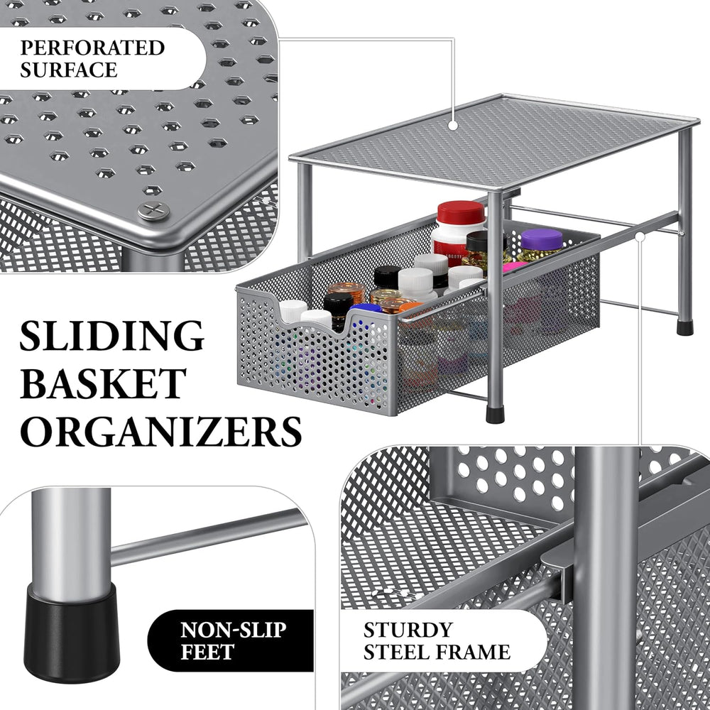 Simple Houseware Stackable Under Sink Sliding Basket Drawer, Silver
