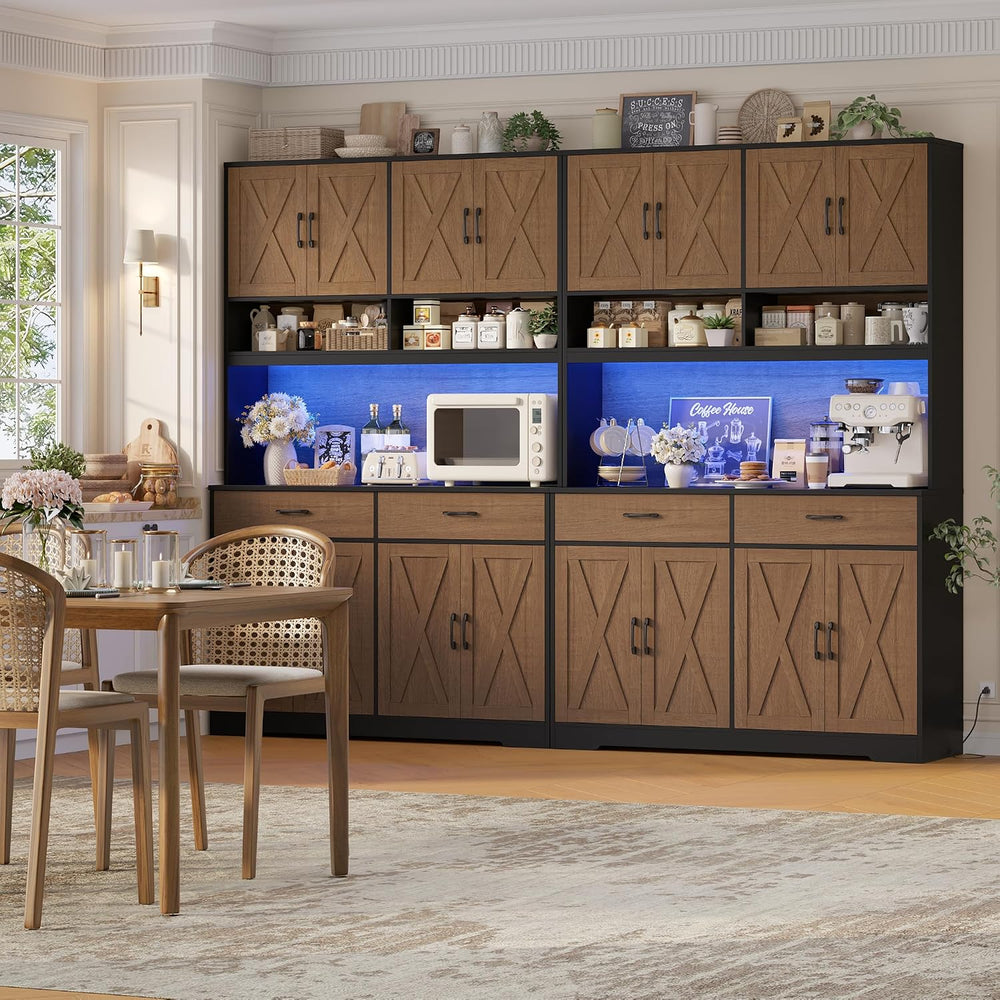 HOSTACK 75" Tall Kitchen Pantry Storage Cabinet, 45"W Hutch, Brown/...