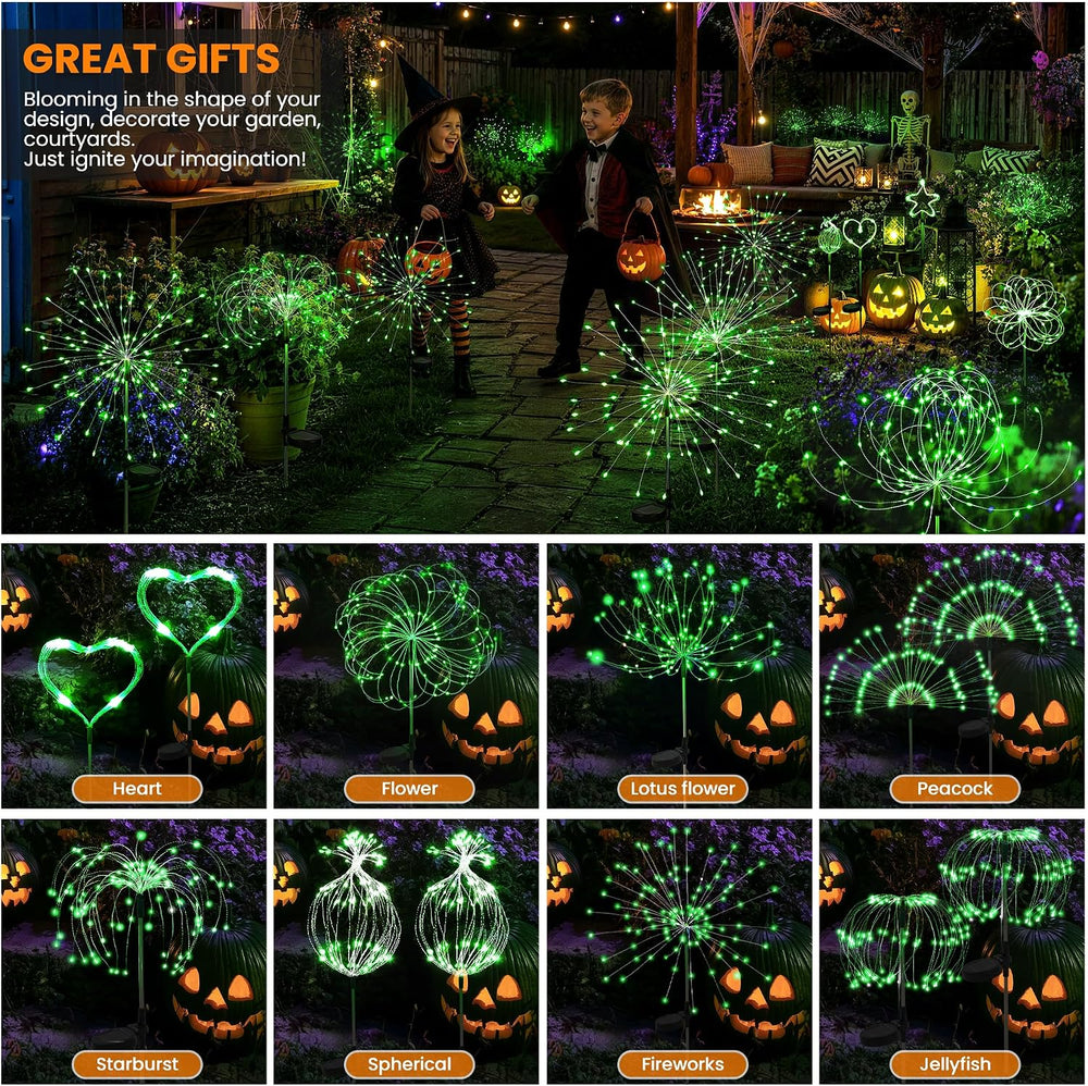 PEVOROS Solar Halloween Firework Garden Lights Outdoor, Green, 6 Pack