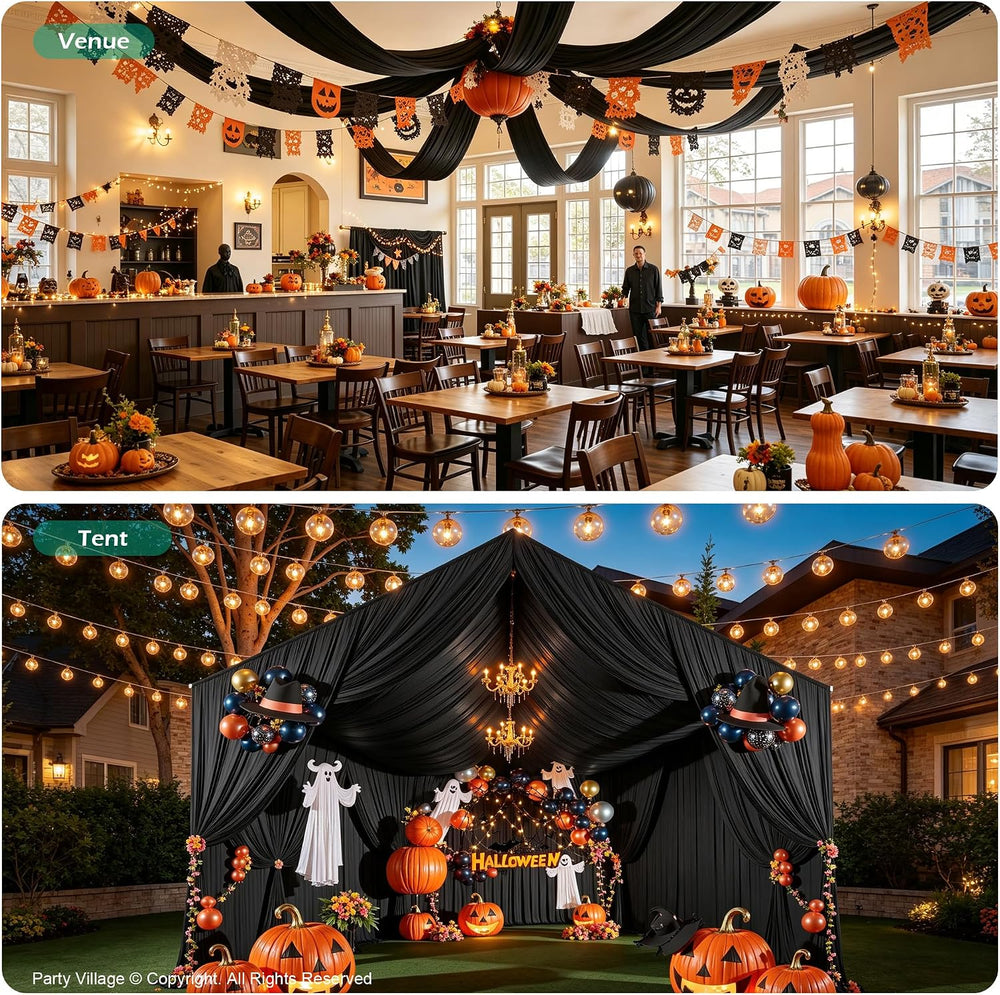 8 Panels 5ft(W) x 20ft(L) Black Ceiling Drapes for Halloween Parties
