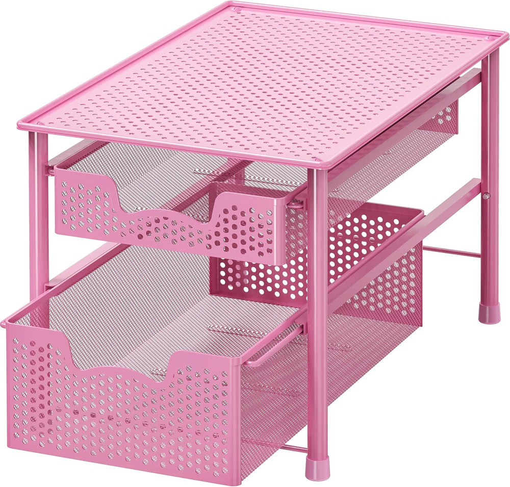 Simple Houseware Stackable 2 Tier Sliding Basket Organizer Drawer, Pink