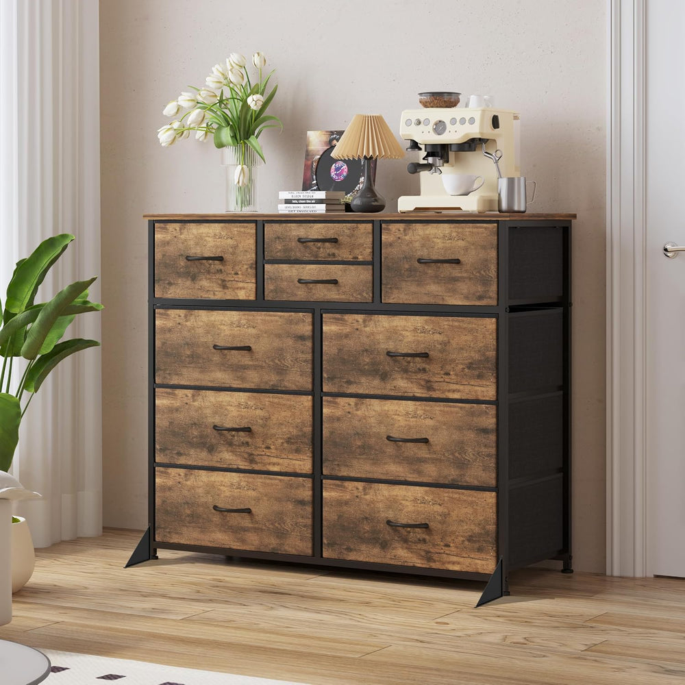 LUMTOK 10 Drawers Dresser with Fabric Bins for Bedroom,Closets，Rustic Brown
