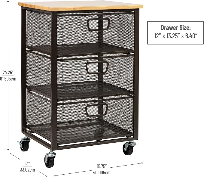 Mind Reader 3-Drawer Rolling Storage Cart, Office Organizer