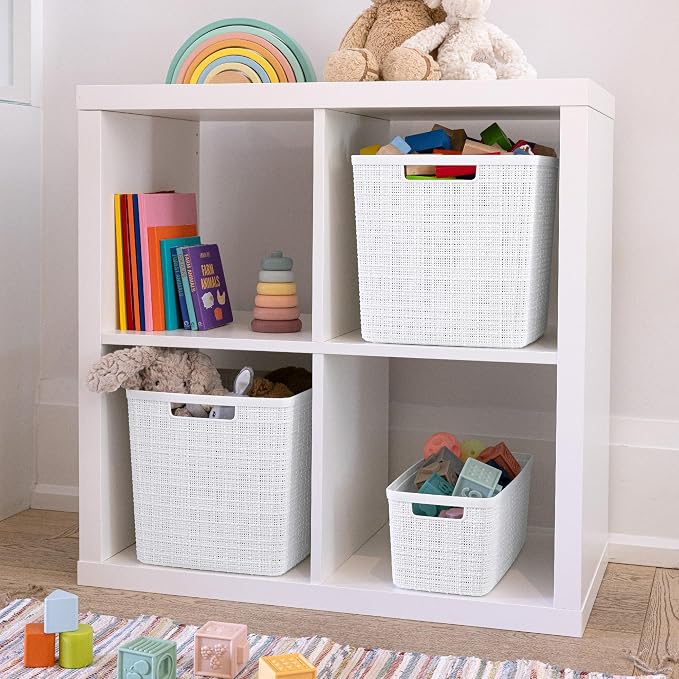 Curver Jute Decorative Plastic Organization and Storage Basket Perfect Bins (...