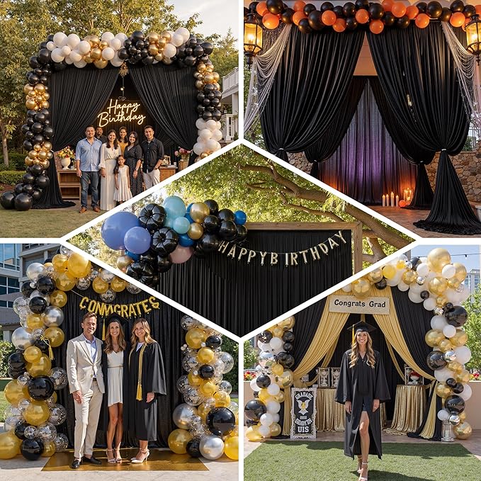 PartyVillage 20ft×15ft Black Backdrop Curtain for Halloween Parties, 4 Panels...