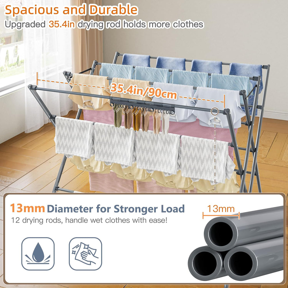 Drying Rack Clothing,35.4in Long Drying Poles Large Clothes Drying Rack