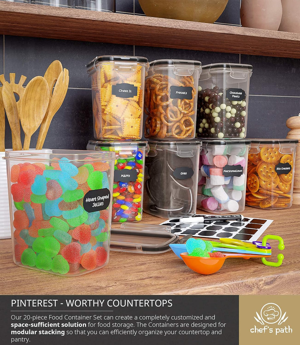 Chef's Path Airtight Plastic Food Containers with Lids - 20 Pack (1.6 Lit...