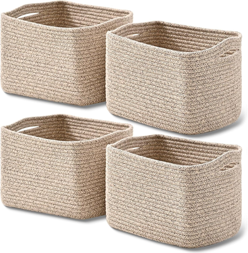 Small Storage Baskets for Shelves Organizing, Woven Cotton Rope Baskets for (...