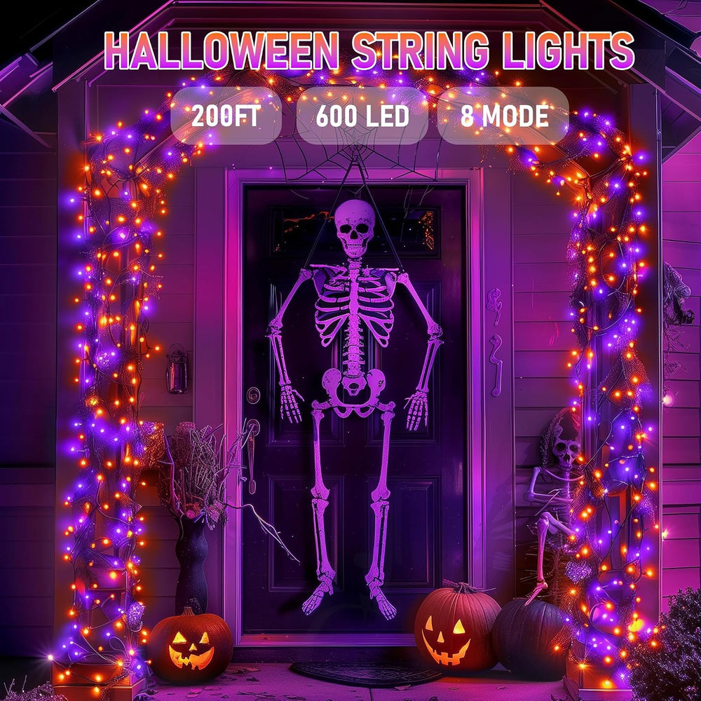 Dazzle Bright Halloween String Lights, 600 LED 196 FT Waterproof Black Wire S...