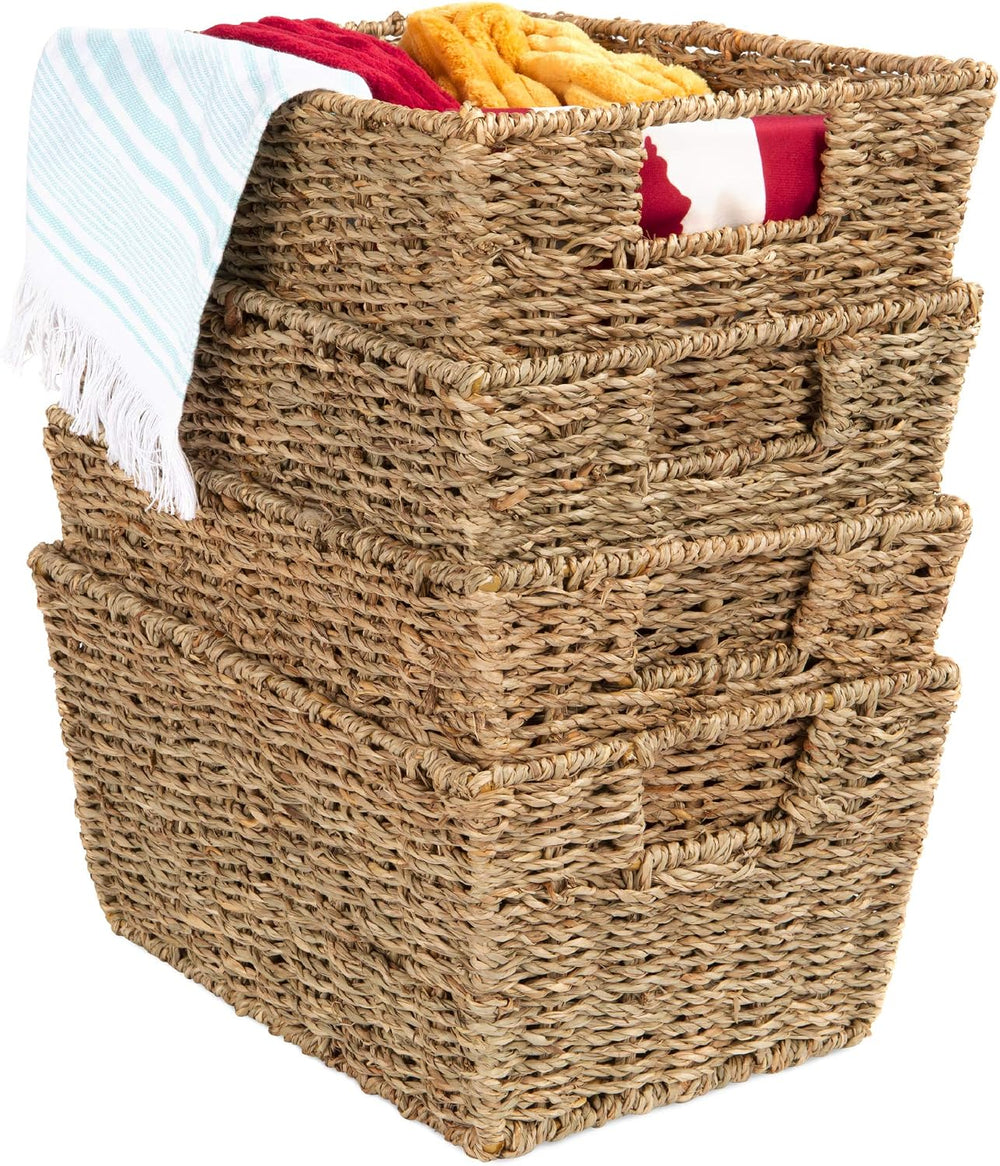 Best Choice Products Rustic Set Of 4 Multipurpose Stackable Seagrass Storage ...