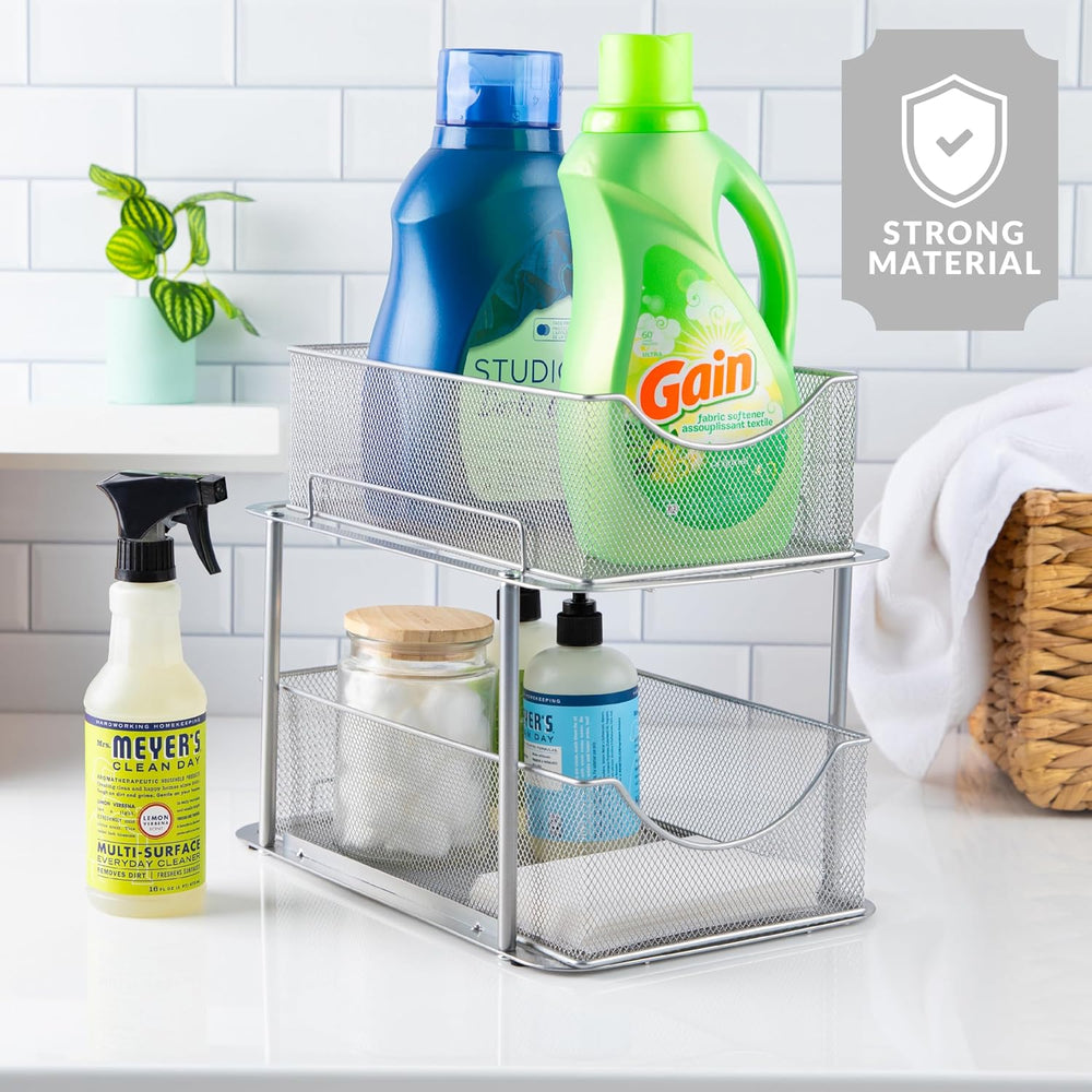 Sorbus Pull-Out Under Sink Organizer, Mesh Construction (Silver, 2 Pack)