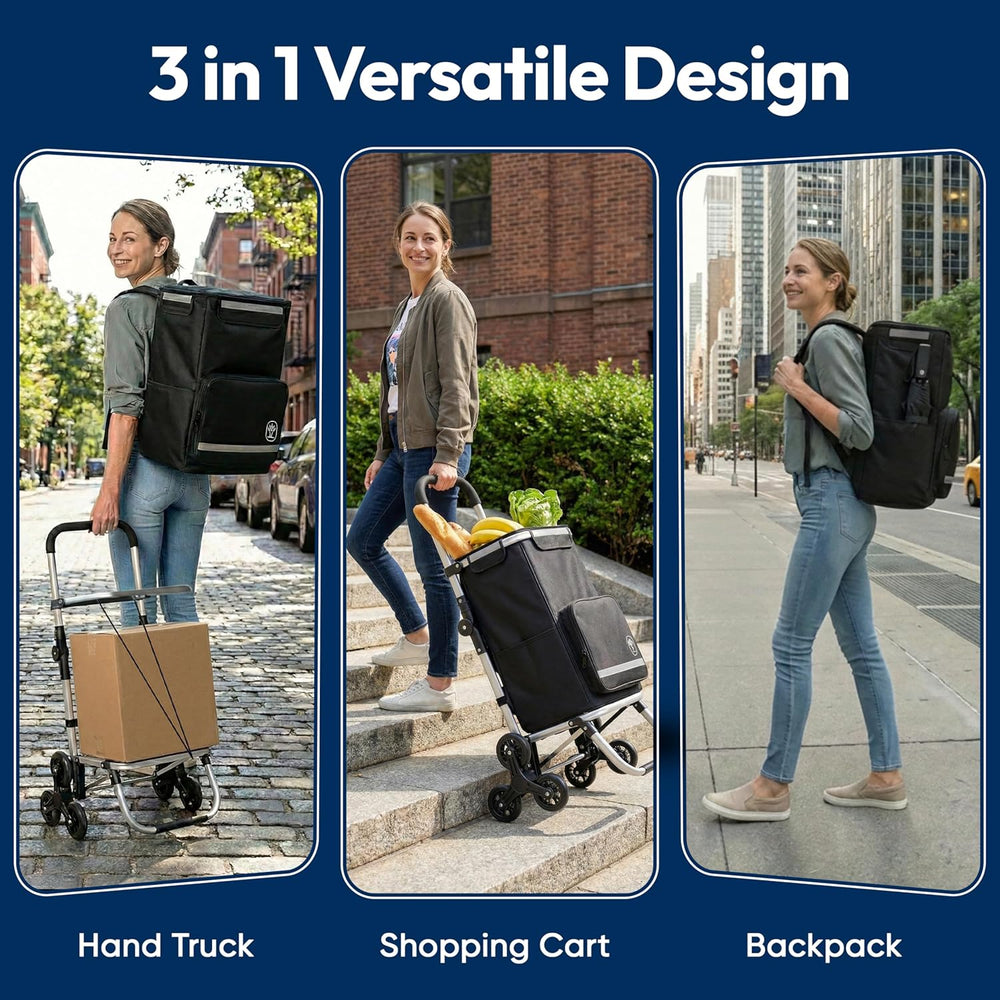 Foldable Stair Climbing Shopping Cart with Wheels – 3-in-1 Grocery Trolley, B...