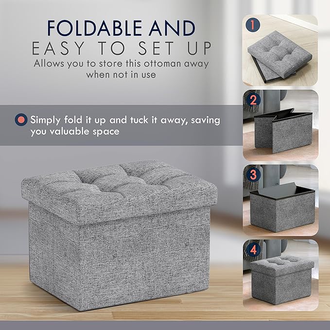 Ornavo Home Small Storage Ottoman, Foldable Collapsible Rectangle Linen Ottom...
