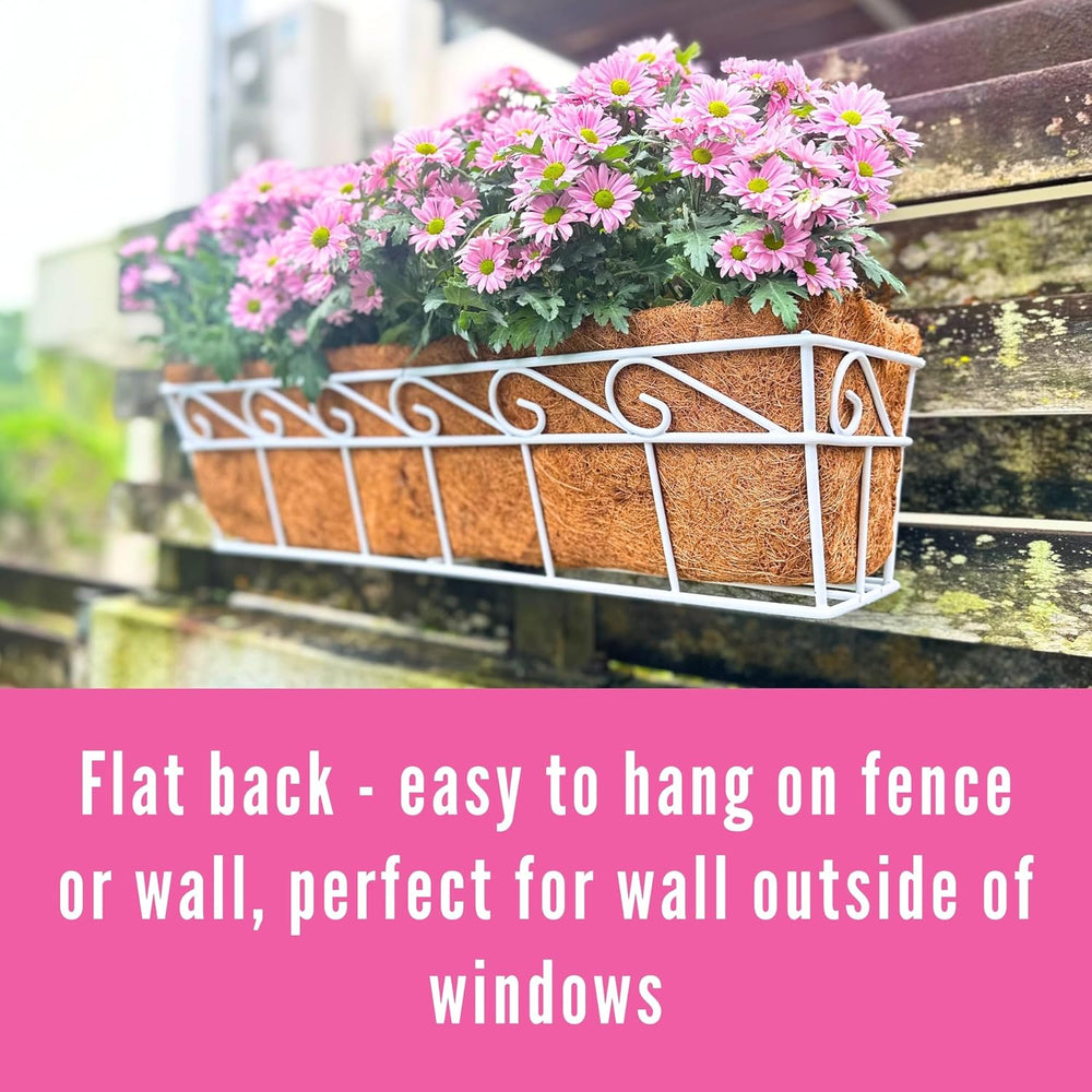LaLaGreen Fence Window Box (30 in, 2 Pack) White Metal Trough Planter