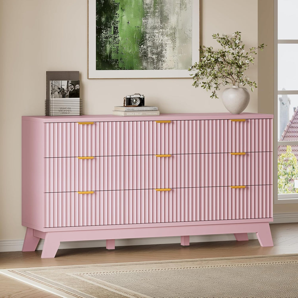 BORNOON Fluted 9 Drawer Dresser, 57.1" Wide Modern Boho Chest of Drawers...