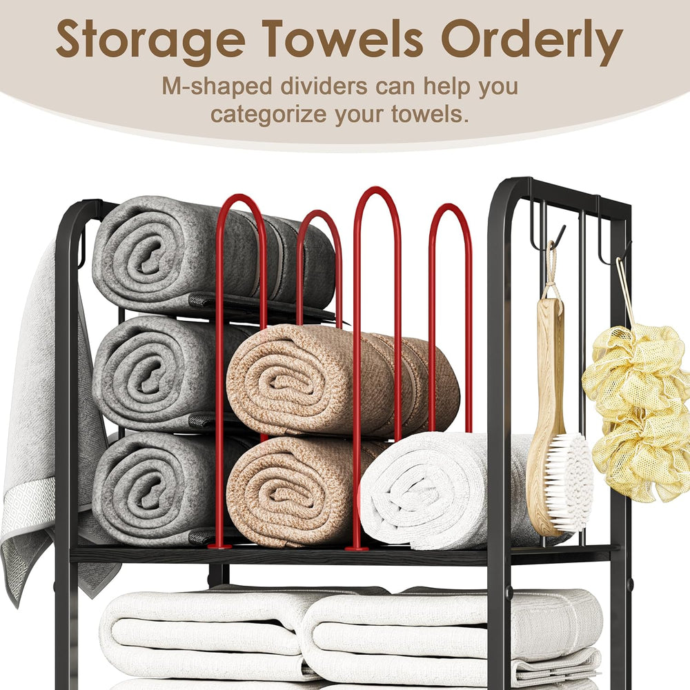 3-Tier Freestanding Cabinet Towel Rack Metal Stand, Black