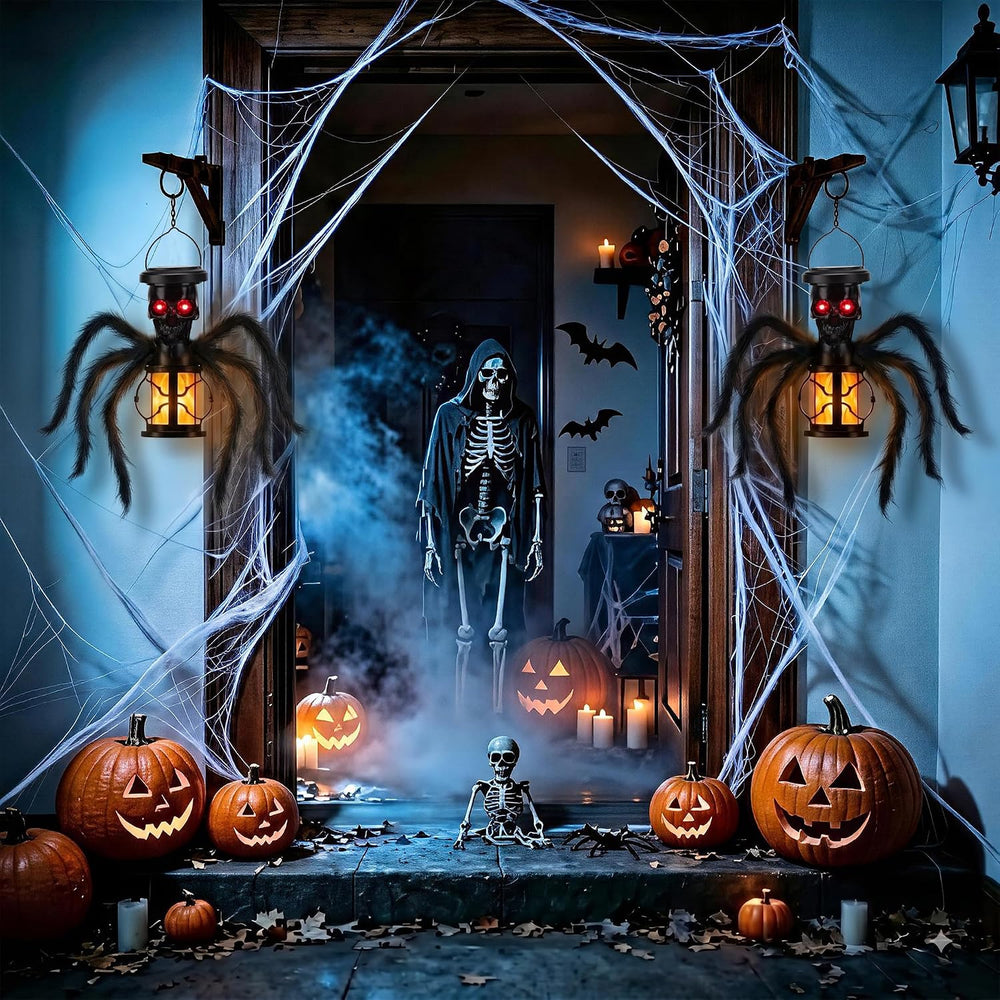 2 Pack Halloween Skull Solar Lights Outdoor with Spider Leg, Fexible