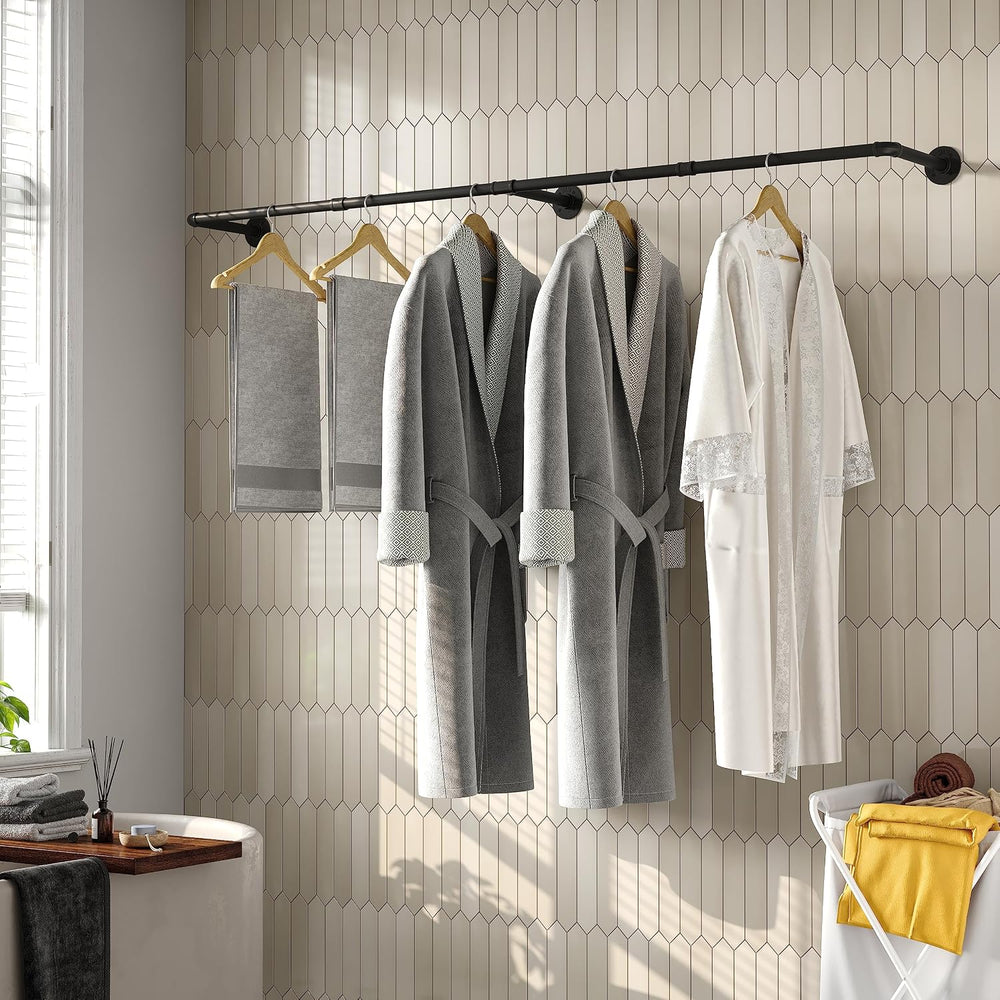Industrial Pipe Clothes Rack with 3 S-shaped Hooks, 72’'L Wall Mounted Ga...