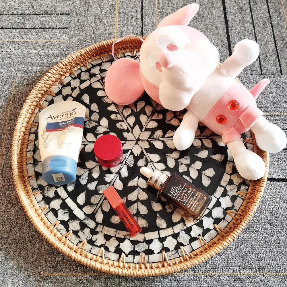 i-lan 16" Rattan & Mother of Pearl Serving Tray with 1.2" Raise...
