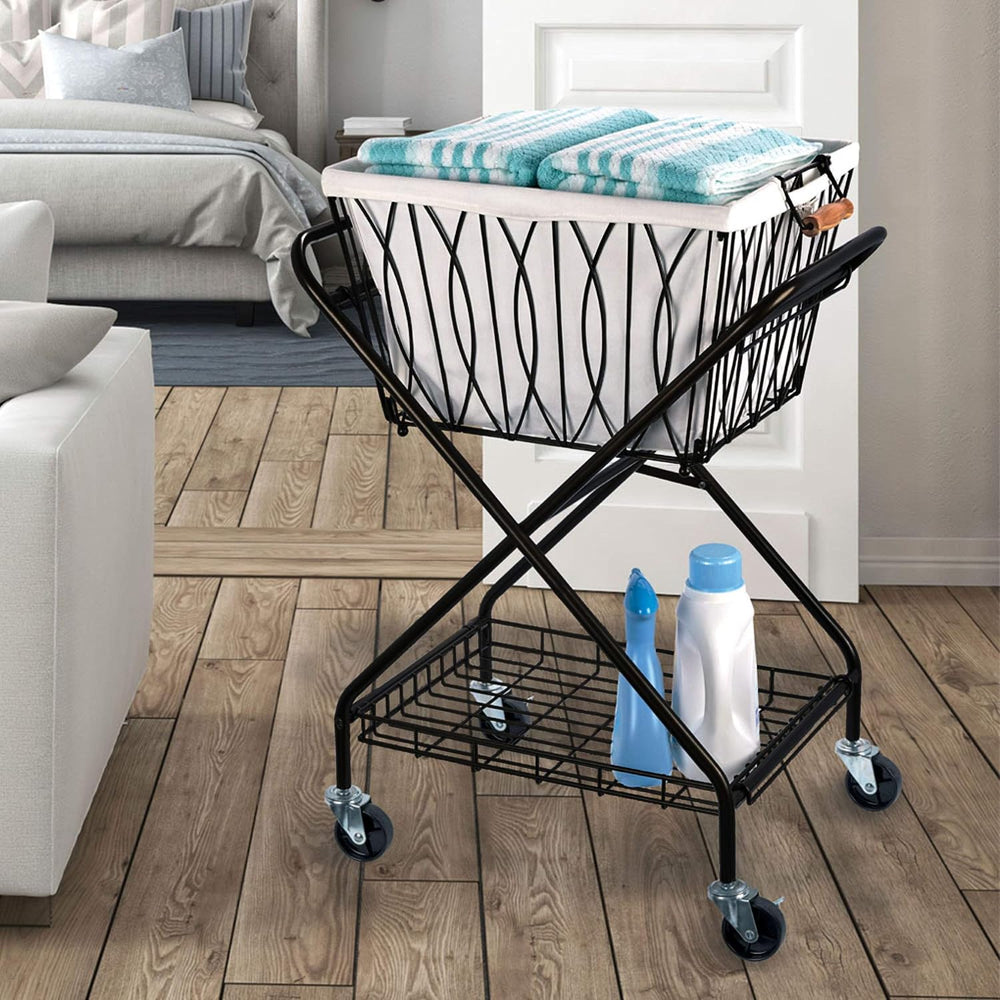 Artesa Verona Collapsible Laundry Cart with Basket, Black Large
